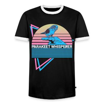 Budgie Parakeet Retro - Men's Ringer Shirt - black/white - Front - AI Model Female 172 light (172cm) & AI Model Male 178 light (178cm)