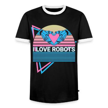 I Love Robot Robotics Retro - Men's Ringer Shirt - black/white - Front - AI Model Female 172 light (172cm) & AI Model Male 178 light (178cm)