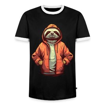 Chilliges Cartoon Faultier mit Hoodie Jacke Pulli - Männer Kontrast-T-Shirt - Schwarz/Weiß - Vorne - AI Model Female 172 light (172cm) & AI Model Male 178 light (178cm)