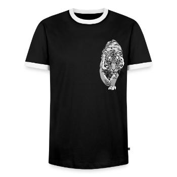 Tiger Kunst Tigerkopf Tiermotiv mit Wildtieren - Männer Kontrast-T-Shirt - Schwarz/Weiß - Vorne - AI Model Female 172 light (172cm) & AI Model Male 178 light (178cm)