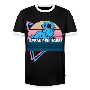 I speak Pekingese Retro - Men's Ringer Shirt - black/white - Front - AI Model Female 172 light (172cm) & AI Model Male 178 light (178cm)