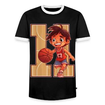 Anniversaire de basketball - Garçon de 11 ans - - T-shirt contrasté Homme - noir/blanc - Devant - AI Model Female 172 light (172cm) & AI Model Male 178 light (178cm)