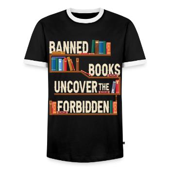 Banned Books Uncover The Forbidden - Men's Ringer Shirt - black/white - Front - AI Model Female 172 light (172cm) & AI Model Male 178 light (178cm)