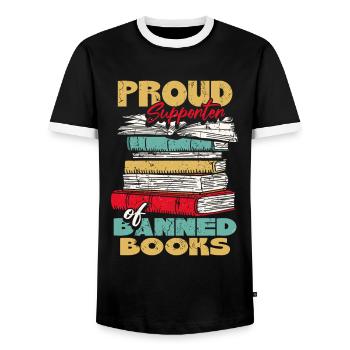 Proud Supporter Of Banned Books - Men's Ringer Shirt - black/white - Front - AI Model Female 172 light (172cm) & AI Model Male 178 light (178cm)