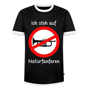 Lustiger Spruch Ich steh auf Naturfanfaren - Männer Kontrast-T-Shirt - Schwarz/Weiß - Vorne - AI Model Female 172 light (172cm) & AI Model Male 178 light (178cm)
