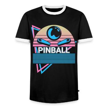 Pinball machine rétro - T-shirt contrasté Homme - noir/blanc - Devant - AI Model Female 172 light (172cm) & AI Model Male 178 light (178cm)