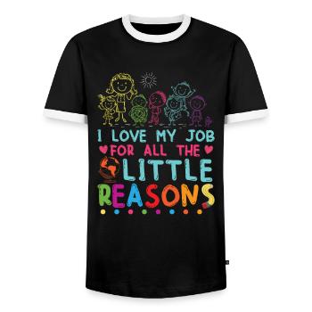 I Love My Job For All The Little Reasons - Men's Ringer Shirt - black/white - Front - AI Model Female 172 light (172cm) & AI Model Male 178 light (178cm)