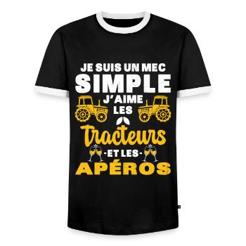 Mec Simple Tracteur Apéro Farmer Fermier Bière - T-shirt contrasté Homme - noir/blanc - Devant - AI Model Female 172 light (172cm) & AI Model Male 178 light (178cm)