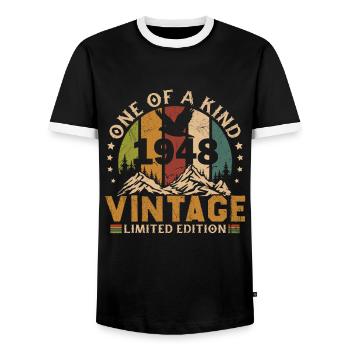 Jahrgang 1948 Geburtstagsgeschenk 1948 - Männer Kontrast-T-Shirt - Schwarz/Weiß - Vorne - AI Model Female 172 light (172cm) & AI Model Male 178 light (178cm)
