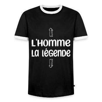 l'homme, la légende humour collègue drôle - T-shirt contrasté Homme - noir/blanc - Devant - AI Model Female 172 light (172cm) & AI Model Male 178 light (178cm)
