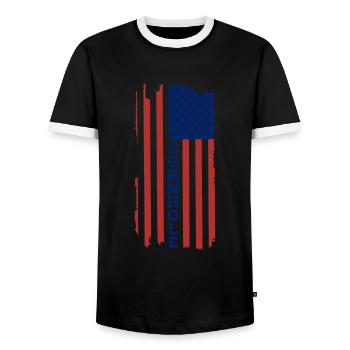 Cornhole-Spieler Cornhole-Team-Cornhole-Spiel - Männer Kontrast-T-Shirt - Schwarz/Weiß - Vorne - AI Model Female 172 light (172cm) & AI Model Male 178 light (178cm)