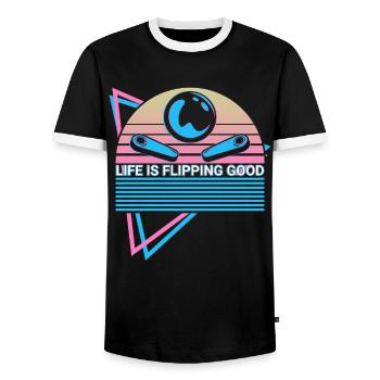 Flipperautomat Retro - Männer Kontrast-T-Shirt - Schwarz/Weiß - Vorne - AI Model Female 172 light (172cm) & AI Model Male 178 light (178cm)