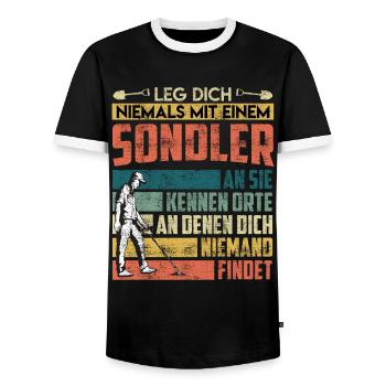 Leg dich nie mit einem Sondler an Sondengänger - Männer Kontrast-T-Shirt - Schwarz/Weiß - Vorne - AI Model Female 172 light (172cm) & AI Model Male 178 light (178cm)