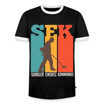 Sondler im Einsatz Metallsucher Sondengänger - Männer Kontrast-T-Shirt - Schwarz/Weiß - Vorne - AI Model Female 172 light (172cm) & AI Model Male 178 light (178cm)