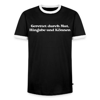 Feuerwehr - Gerettet durch Mut, Hingabe und - Männer Kontrast-T-Shirt - Schwarz/Weiß - Vorne - AI Model Female 172 light (172cm) & AI Model Male 178 light (178cm)