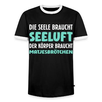 Seeluft Matjesbrötchen - Männer Kontrast-T-Shirt - Schwarz/Weiß - Vorne - AI Model Female 172 light (172cm) & AI Model Male 178 light (178cm)