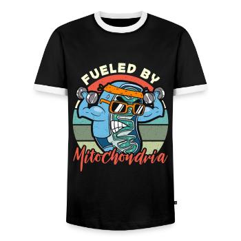 Microbiologist Fueled By Mitochondria Microbiology - Men's Ringer Shirt - black/white - Front - AI Model Female 172 light (172cm) & AI Model Male 178 light (178cm)