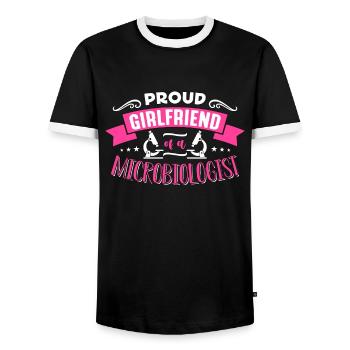 Microbiologist Proud Girlfriend Of Microbiology - Men's Ringer Shirt - black/white - Front - AI Model Female 172 light (172cm) & AI Model Male 178 light (178cm)