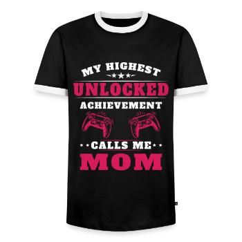 Mon plus haut accomplissement m'appelle maman - T-shirt contrasté Homme - noir/blanc - Devant - AI Model Female 172 light (172cm) & AI Model Male 178 light (178cm)