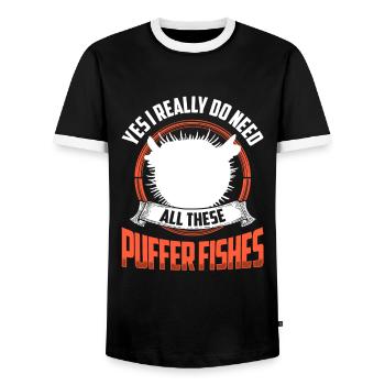 Besoin de tous ces poissons-globes géants - T-shirt contrasté Homme - noir/blanc - Devant - AI Model Female 172 light (172cm) & AI Model Male 178 light (178cm)
