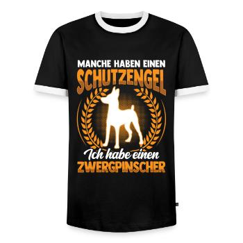 Zwergpinscher ist mein Schutzengel Pinscher - Männer Kontrast-T-Shirt - Schwarz/Weiß - Vorne - AI Model Female 172 light (172cm) & AI Model Male 178 light (178cm)
