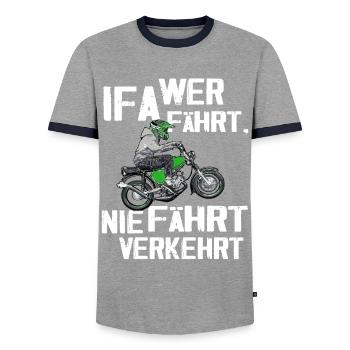 Lustiger Spruch Simsonfahrer S50 S51 Simme Moped - Männer Kontrast-T-Shirt - Grau/Navy  - Vorne - AI Model Female 172 light (172cm) & AI Model Male 178 light (178cm)