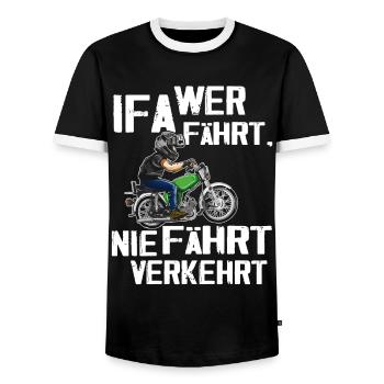 Lustiger Spruch Simsonfahrer S50 S51 Simme Moped - Männer Kontrast-T-Shirt - Schwarz/Weiß - Vorne - AI Model Female 172 light (172cm) & AI Model Male 178 light (178cm)