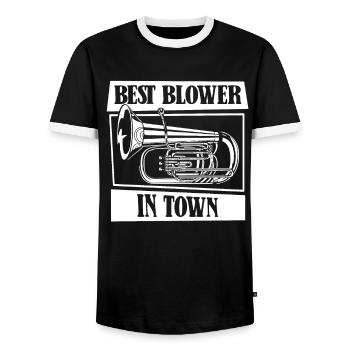 Fanfare procession tuba - Men's Ringer Shirt - black/white - Front - AI Model Female 172 light (172cm) & AI Model Male 178 light (178cm)