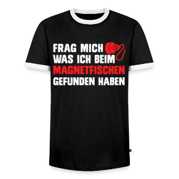 Magnetangler Frag was ich beim Magnetfischen fand - Männer Kontrast-T-Shirt - Schwarz/Weiß - Vorne - AI Model Female 172 light (172cm) & AI Model Male 178 light (178cm)