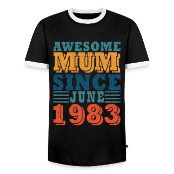 Mum Juni 1983 Jahrgang - Männer Kontrast-T-Shirt - Schwarz/Weiß - Vorne - AI Model Female 172 light (172cm) & AI Model Male 178 light (178cm)