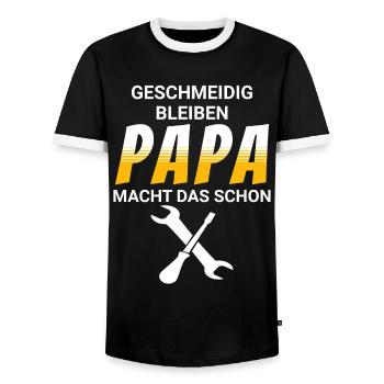 Geschmeidig bleiben, Papa macht das schon - Männer Kontrast-T-Shirt - Schwarz/Weiß - Vorne - AI Model Female 172 light (172cm) & AI Model Male 178 light (178cm)