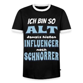 Ich bin so alt da hießen Influencer noch Schnorrer - Männer Kontrast-T-Shirt - Schwarz/Weiß - Vorne - AI Model Female 172 light (172cm) & AI Model Male 178 light (178cm)