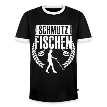 Schmutz Fischen Sondengänger mit Detektor - Männer Kontrast-T-Shirt - Schwarz/Weiß - Vorne - AI Model Female 172 light (172cm) & AI Model Male 178 light (178cm)