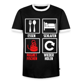 Essen Schlafen Magnetfischen Wiederholen - Männer Kontrast-T-Shirt - Schwarz/Weiß - Vorne - AI Model Female 172 light (172cm) & AI Model Male 178 light (178cm)