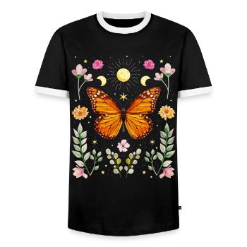 Cottagecore Aesthetic Butterfly Witchy Celesti - Men's Ringer Shirt - black/white - Front - AI Model Female 172 light (172cm) & AI Model Male 178 light (178cm)