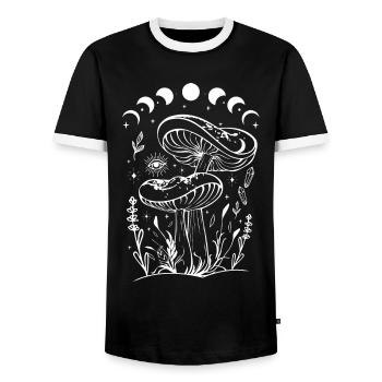 Boho Mushrooms Cottage Core Aesthetic Goblincore - Men's Ringer Shirt - black/white - Front - AI Model Female 172 light (172cm) & AI Model Male 178 light (178cm)