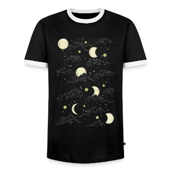 Whimsigoth Celestial Moon Star Pattern - Men's Ringer Shirt - black/white - Front - AI Model Female 172 light (172cm) & AI Model Male 178 light (178cm)