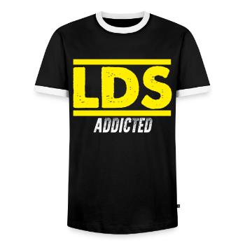 Drôle de mission mormone des derniers jours - T-shirt contrasté Homme - noir/blanc - Devant - AI Model Female 172 light (172cm) & AI Model Male 178 light (178cm)
