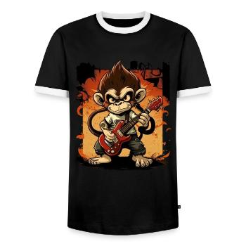 Affe Schimpanse spielt Acousitc Rock Gitarre - Männer Kontrast-T-Shirt - Schwarz/Weiß - Vorne - AI Model Female 172 light (172cm) & AI Model Male 178 light (178cm)