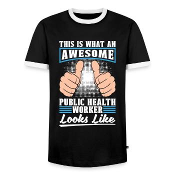Public Health Worker This Is What An Awesome Nurse - Men's Ringer Shirt - black/white - Front - AI Model Female 172 light (172cm) & AI Model Male 178 light (178cm)