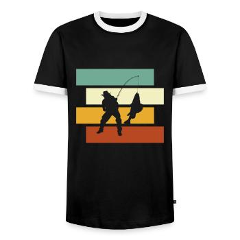 Fishing Retro - Men's Ringer Shirt - black/white - Front - AI Model Female 172 light (172cm) & AI Model Male 178 light (178cm)