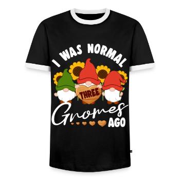 I Was Normal Three Gnomes Ago Elf Garden Gnome - Men's Ringer Shirt - black/white - Front - AI Model Female 172 light (172cm) & AI Model Male 178 light (178cm)