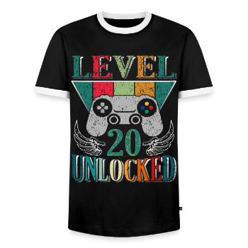 20th Birthday Gamer Level 20 Complete 20 Years - Men's Ringer Shirt - black/white - Front - AI Model Female 172 light (172cm) & AI Model Male 178 light (178cm)