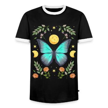 Cottagecore Monarch Butterfly Flowers Moon - Men's Ringer Shirt - black/white - Front - AI Model Female 172 light (172cm) & AI Model Male 178 light (178cm)