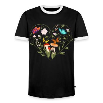 Cottagecore Goblincore Pilz Blumen Schmetterling - Männer Kontrast-T-Shirt - Schwarz/Weiß - Vorne - AI Model Female 172 light (172cm) & AI Model Male 178 light (178cm)
