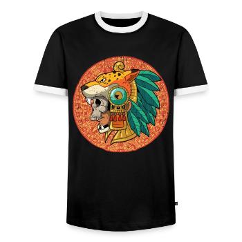 Mexican Aztec warrior Aztecs - Men's Ringer Shirt - black/white - Front - AI Model Female 172 light (172cm) & AI Model Male 178 light (178cm)