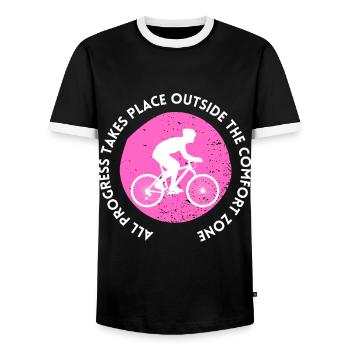MTB Road Bike Cyclist Leave your comfort zone - Men's Ringer Shirt - black/white - Front - AI Model Female 172 light (172cm) & AI Model Male 178 light (178cm)