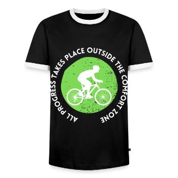 MTB Road Bike Cyclist Leave your comfort zone - Men's Ringer Shirt - black/white - Front - AI Model Female 172 light (172cm) & AI Model Male 178 light (178cm)