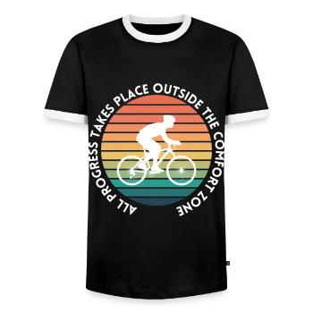 MTB Road Bike Cyclist Leave your comfort zone - Men's Ringer Shirt - black/white - Front - AI Model Female 172 light (172cm) & AI Model Male 178 light (178cm)
