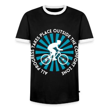 MTB Road Bike Cyclist Leave your comfort zone - Men's Ringer Shirt - black/white - Front - AI Model Female 172 light (172cm) & AI Model Male 178 light (178cm)